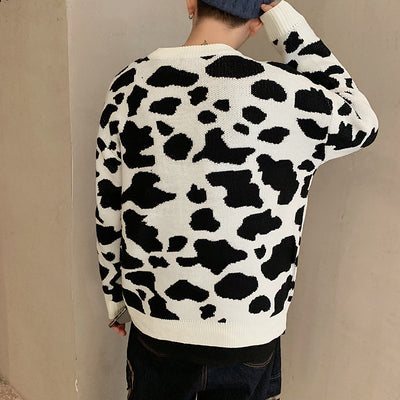 Suéter Jacquard Estampado Vaca Oversized Cuello Redondo - Image 2