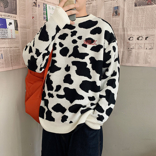 Suéter Jacquard Estampado Vaca Oversized Cuello Redondo - Image 5