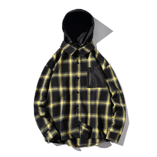 Camisa Casual Cuadriculada Talla Grande con Capucha Desmontable - Estilo Japonés - Image 11