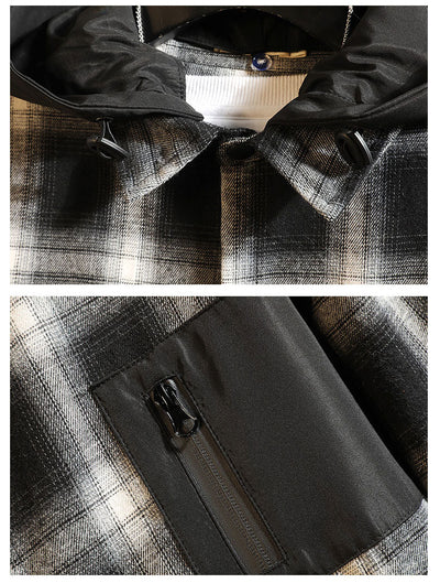 Camisa Casual Cuadriculada Talla Grande con Capucha Desmontable - Estilo Japonés - Image 6