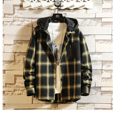 Camisa Casual Cuadriculada Talla Grande con Capucha Desmontable - Estilo Japonés - Image 8