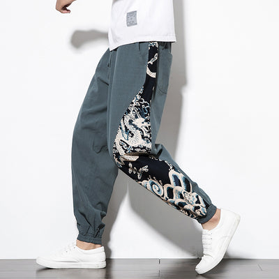 Pantalones Casuales con Patrón Dragón Étnico Multicolor - Image 9