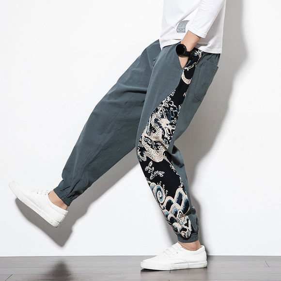 Pantalones Casuales con Patrón Dragón Étnico Multicolor