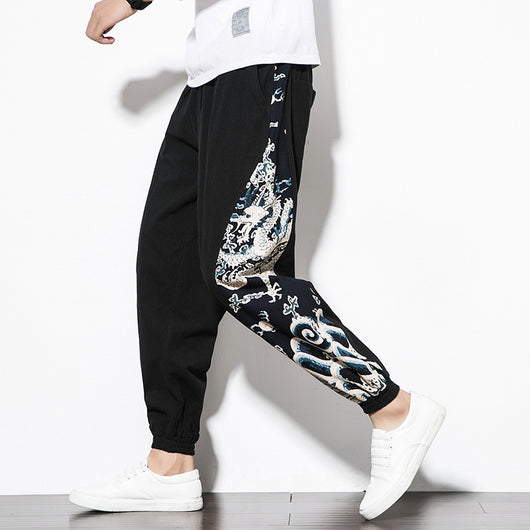 Pantalones Casuales con Patrón Dragón Étnico Multicolor - Image 4