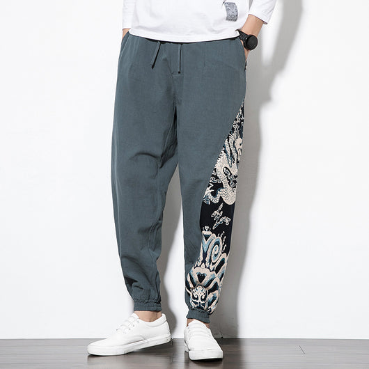 Pantalones Casuales con Patrón Dragón Étnico Multicolor - Image 5