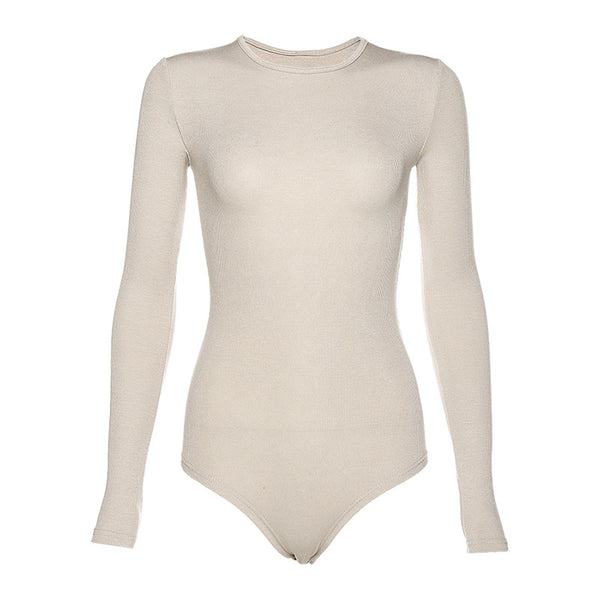 Bodysuit Manga Larga Mujer Color Sólido Ajustado Base
