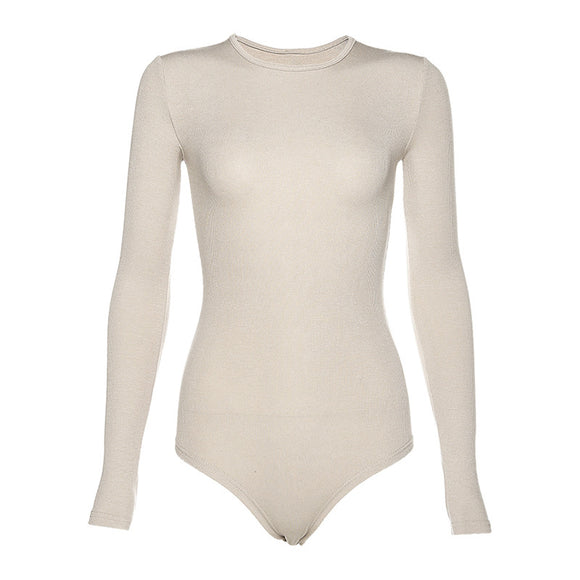 Bodysuit Manga Larga Mujer Color Sólido Ajustado Base