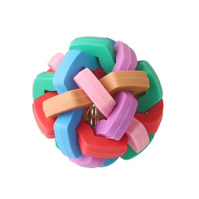 Colorful woven ball pet chew toy with a bell inside, made from durable TPR material for dogs and cats. - Image 8