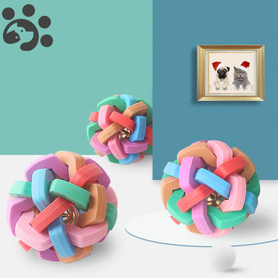 Colorful woven ball pet chew toy with a bell inside, made from durable TPR material for dogs and cats. - Image 11