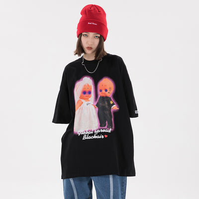 Camiseta Holgada Hip-hop Cuello Redondo Manga Corta Unisex - Image 11