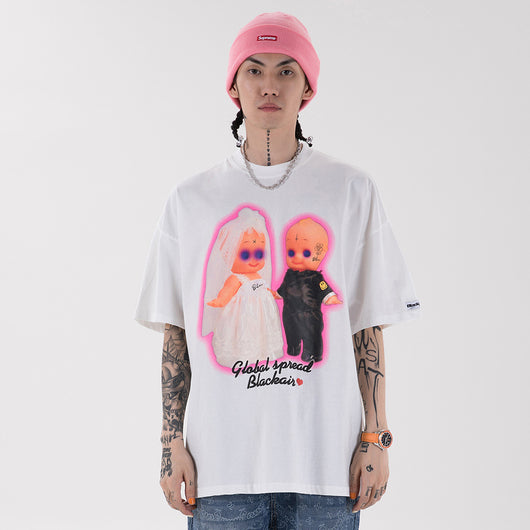 Camiseta Holgada Hip-hop Cuello Redondo Manga Corta Unisex - Image 12