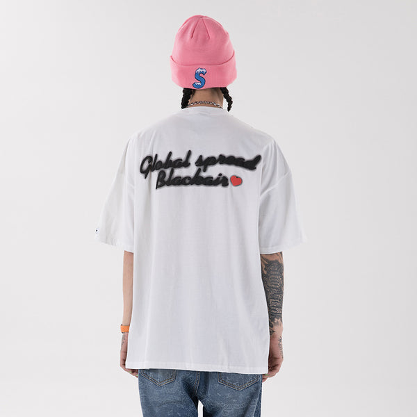 Camiseta Holgada Hip-hop Cuello Redondo Manga Corta Unisex