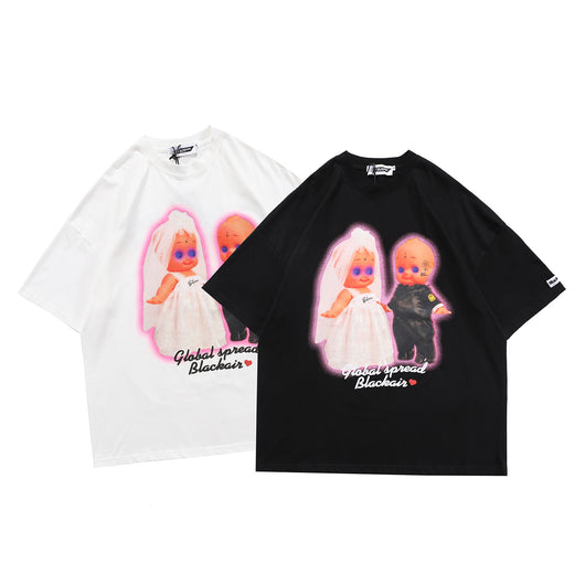 Camiseta Holgada Hip-hop Cuello Redondo Manga Corta Unisex - Image 7