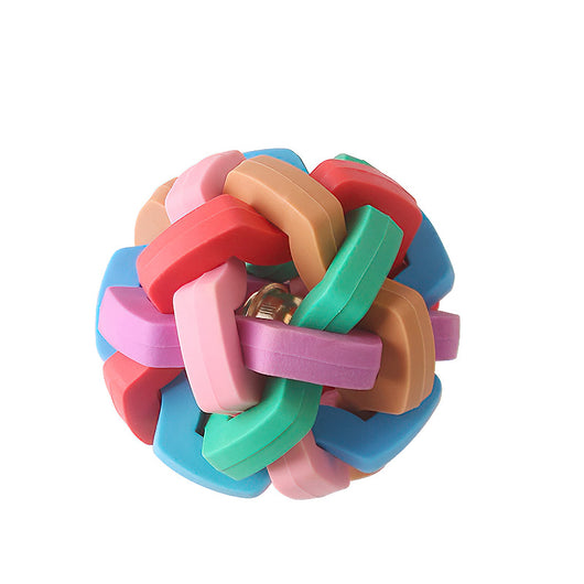 Colorful woven ball pet chew toy with a bell inside, made from durable TPR material for dogs and cats. - Image 5