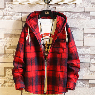 Camisa Holgada a Cuadros con Capucha para Hombre - Talla Grande - Image 7