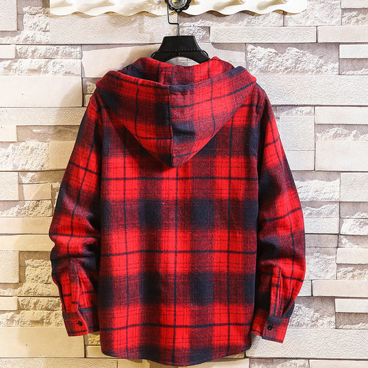 Camisa Holgada a Cuadros con Capucha para Hombre - Talla Grande - Image 2