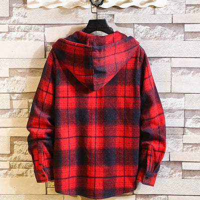 Camisa Holgada a Cuadros con Capucha para Hombre - Talla Grande - Image 2
