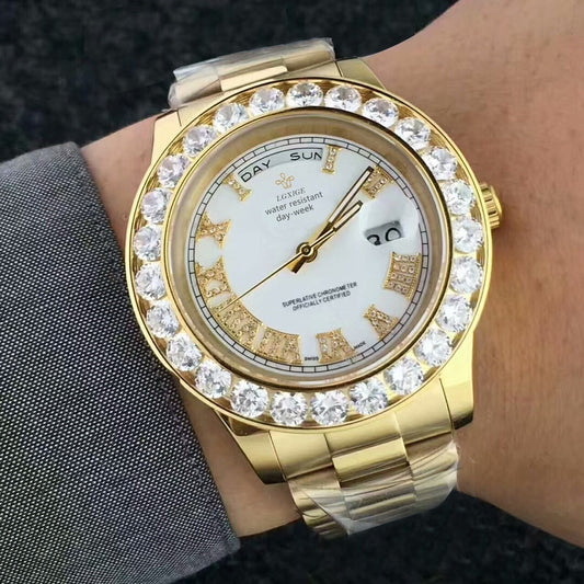 Reloj de Lujo para Hombre con Calendario Semanal y Diamantes
