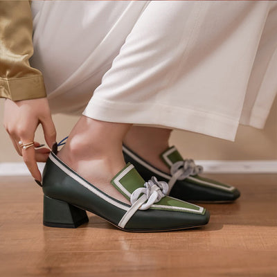 Zapatos de Tacón Medio Cuadrado Verde Estilo Inglés en Cuero Genuino - Image 12