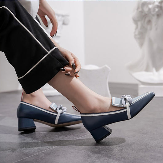 Zapatos de Tacón Medio Cuadrado Verde Estilo Inglés en Cuero Genuino - Image 2