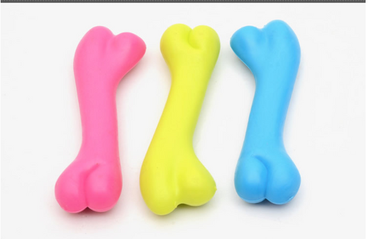 Three colorful rubber bone-shaped chew toys for puppies in pink, yellow, and blue on a white background. - Image 6