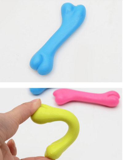 Three colorful rubber bone-shaped chew toys for puppies in pink, yellow, and blue on a white background. - Image 8