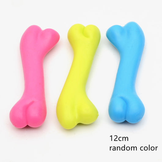 Three colorful rubber bone-shaped chew toys for puppies in pink, yellow, and blue on a white background. - Image 3