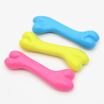 Three colorful rubber bone-shaped chew toys for puppies in pink, yellow, and blue on a white background. - Image 4