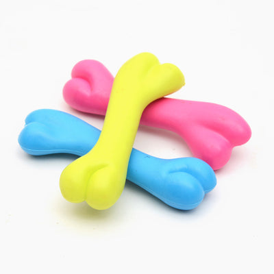 Three colorful rubber bone-shaped chew toys for puppies in pink, yellow, and blue on a white background. - Image 5