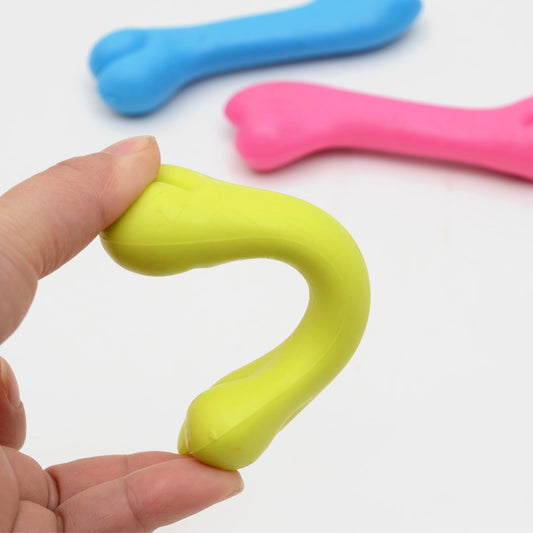 Three colorful rubber bone-shaped chew toys for puppies in pink, yellow, and blue on a white background. - Image 2