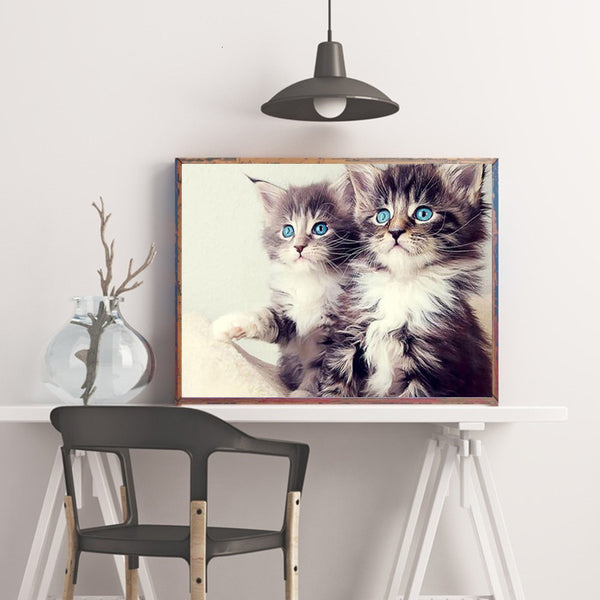 Kit Completo de Pintura de Diamantes Gato - Bordado Cuadrado Completo