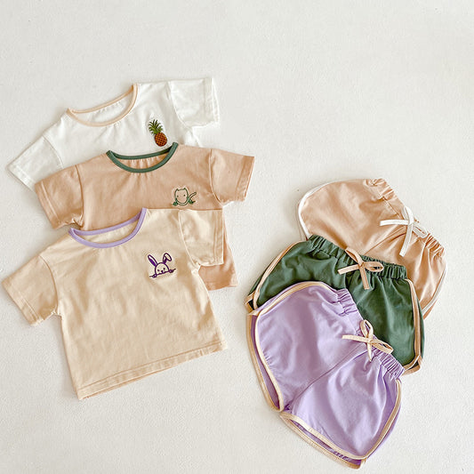 Conjunto Infantil Niña Contraste de Colores con Bordado - Camiseta y Pantalón Algodón - Image 2