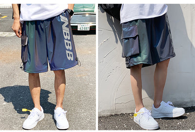 Pantalones Cortos Reflectantes Láser para Hombre - Estilo Deportivo Oversized Brillante - Image 7