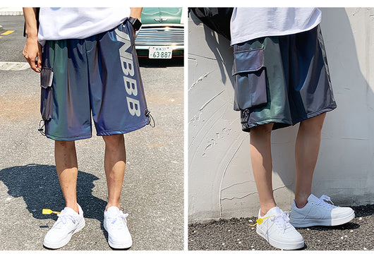 Pantalones Cortos Reflectantes Láser para Hombre - Estilo Deportivo Oversized Brillante - Image 7