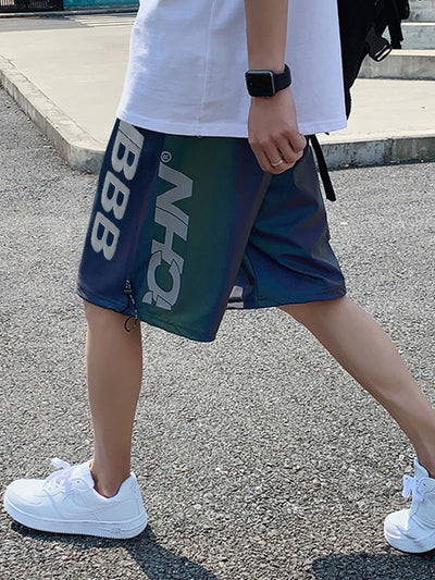 Pantalones Cortos Reflectantes Láser para Hombre - Estilo Deportivo Oversized Brillante - Image 10