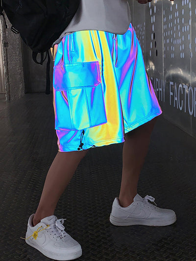 Pantalones Cortos Reflectantes Láser para Hombre - Estilo Deportivo Oversized Brillante - Image 8