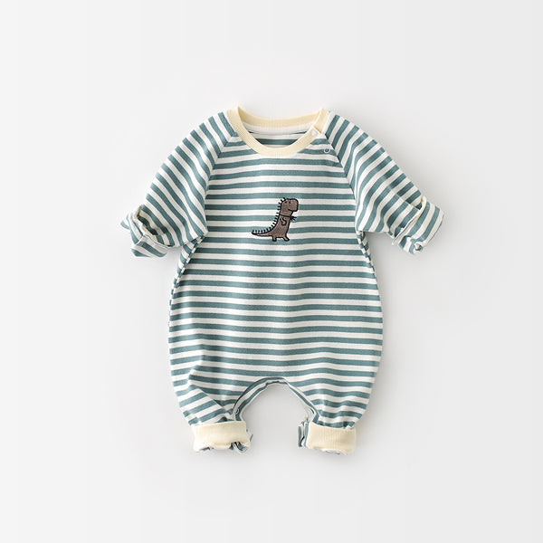 Pijama Enterizo de Dinosaurio a Rayas para Bebé Niño y Niña