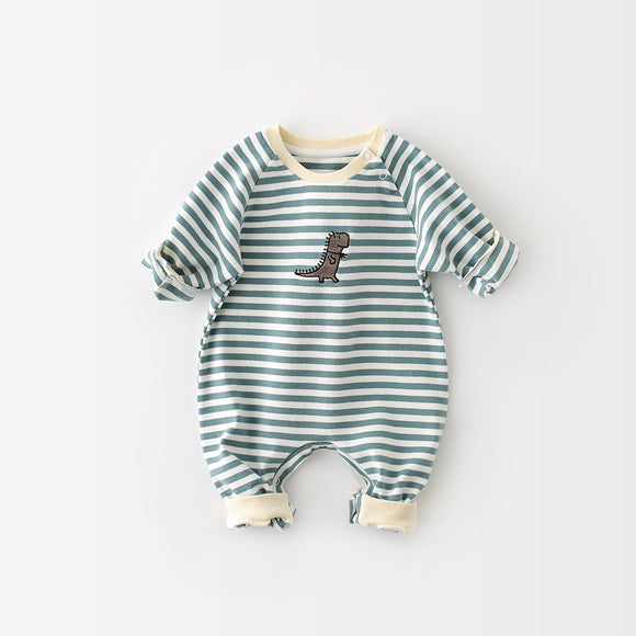 Pijama Enterizo de Dinosaurio a Rayas para Bebé Niño y Niña