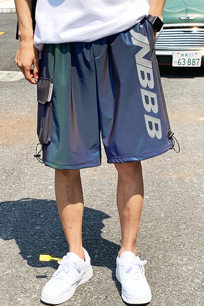 Pantalones Cortos Reflectantes Láser para Hombre - Estilo Deportivo Oversized Brillante - Image 4