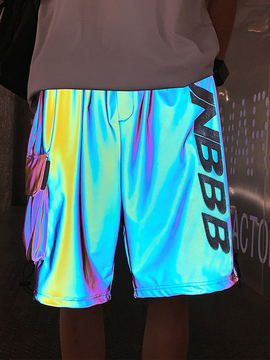 Pantalones Cortos Reflectantes Láser para Hombre - Estilo Deportivo Oversized Brillante - Image 2
