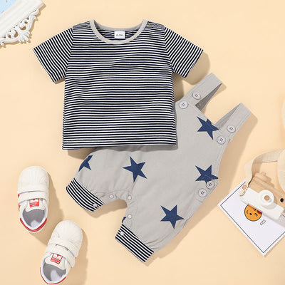 Conjunto Infantil Coreano: Blusa Cuello Redondo y Overol con Estrellas - Image 8