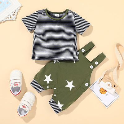 Conjunto Infantil Coreano: Blusa Cuello Redondo y Overol con Estrellas - Image 7