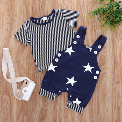 Conjunto Infantil Coreano: Blusa Cuello Redondo y Overol con Estrellas - Image 4