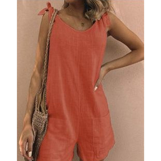Jumpsuit de Algodón y Lino Acolchado con Bolsillos - Diseño Liso y Versátil - Image 2
