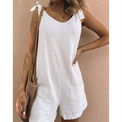 Jumpsuit de Algodón y Lino Acolchado con Bolsillos - Diseño Liso y Versátil - Image 5