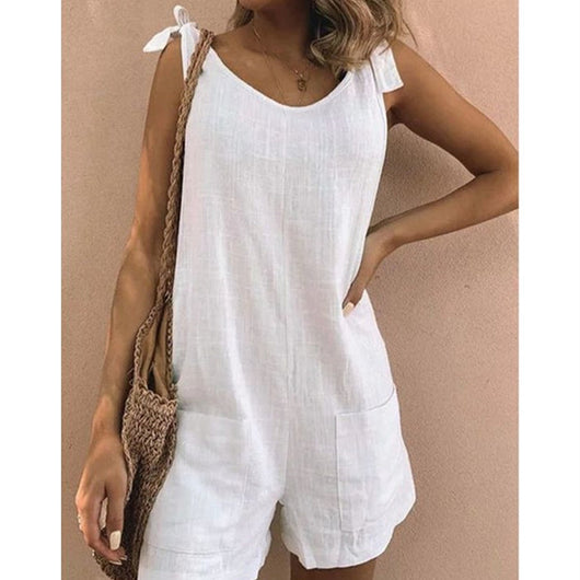Jumpsuit de Algodón y Lino Acolchado con Bolsillos - Diseño Liso y Versátil - Image 5