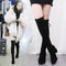 Botas Over the Knee Elásticas de Salto Bloco e Bico Fino