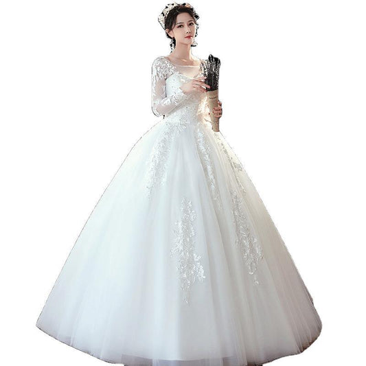 Vestido de Novia con Mangas Largas y Cola Elegante