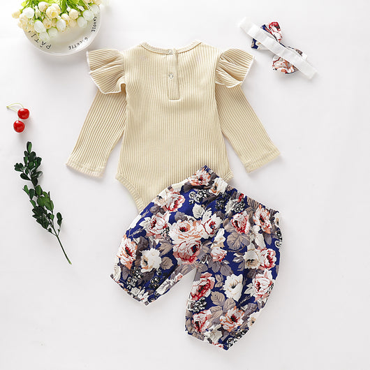 Conjunto de 3 Piezas Infantil con Pantalón Floral de Manga Larga - Image 10