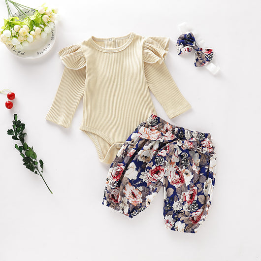Conjunto de 3 Piezas Infantil con Pantalón Floral de Manga Larga - Image 3